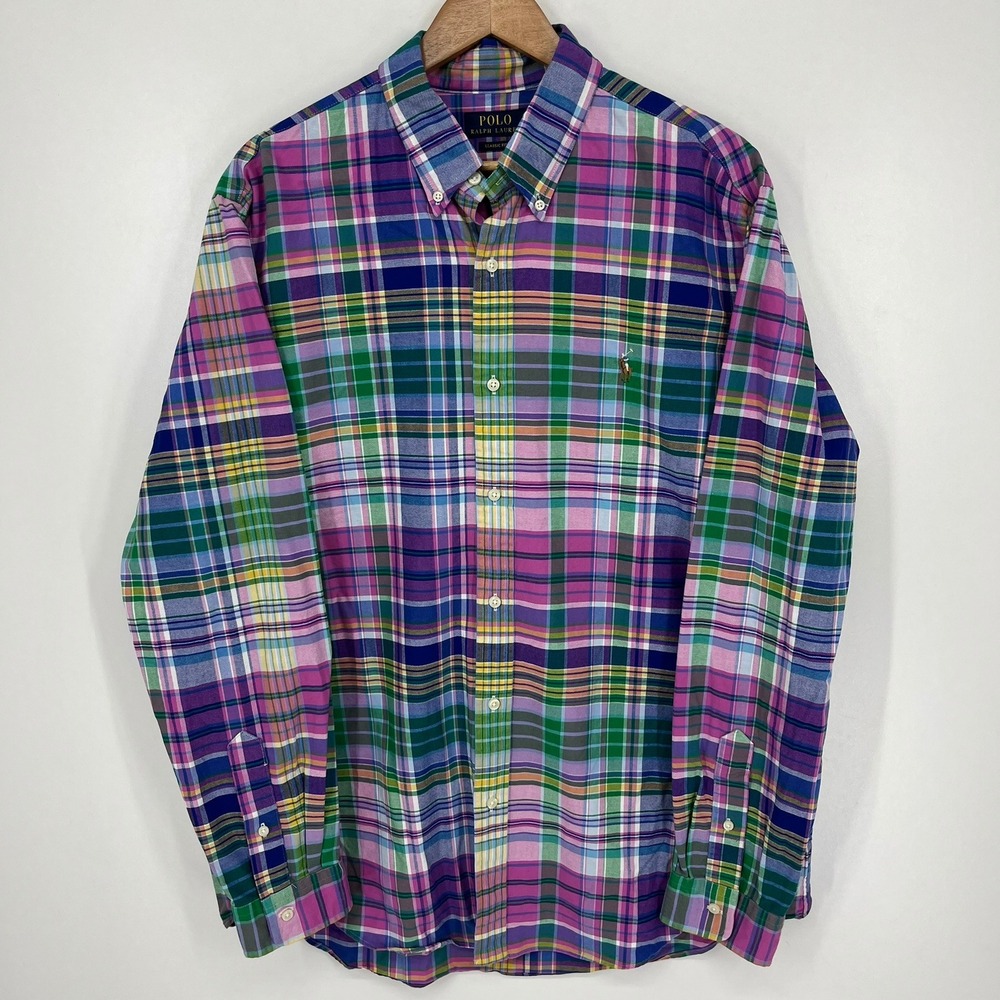 Polo Ralph Lauren Mens XL Classic Fit Plaid Button Down Shirt Multi-Color Cotton